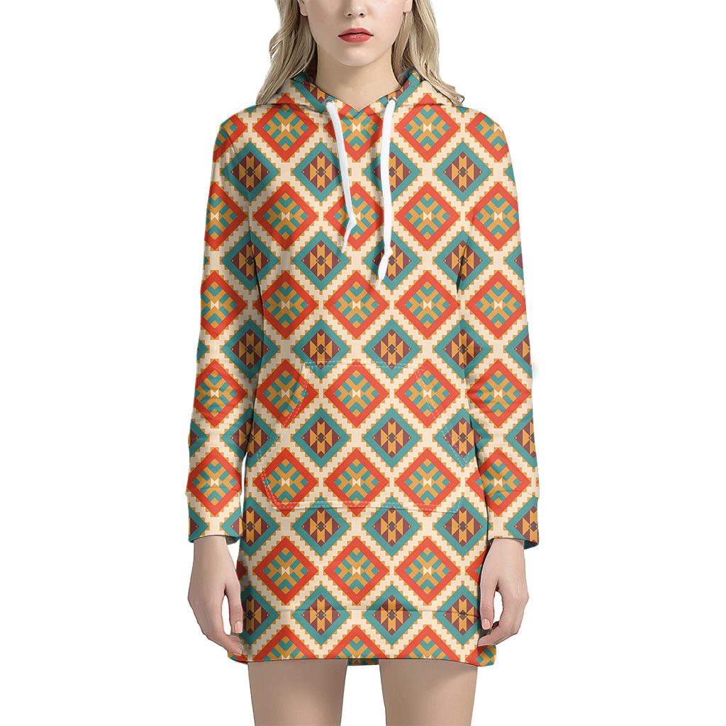 Ancient Geometric Navajo Print Women's Pullover Hoodie Dress