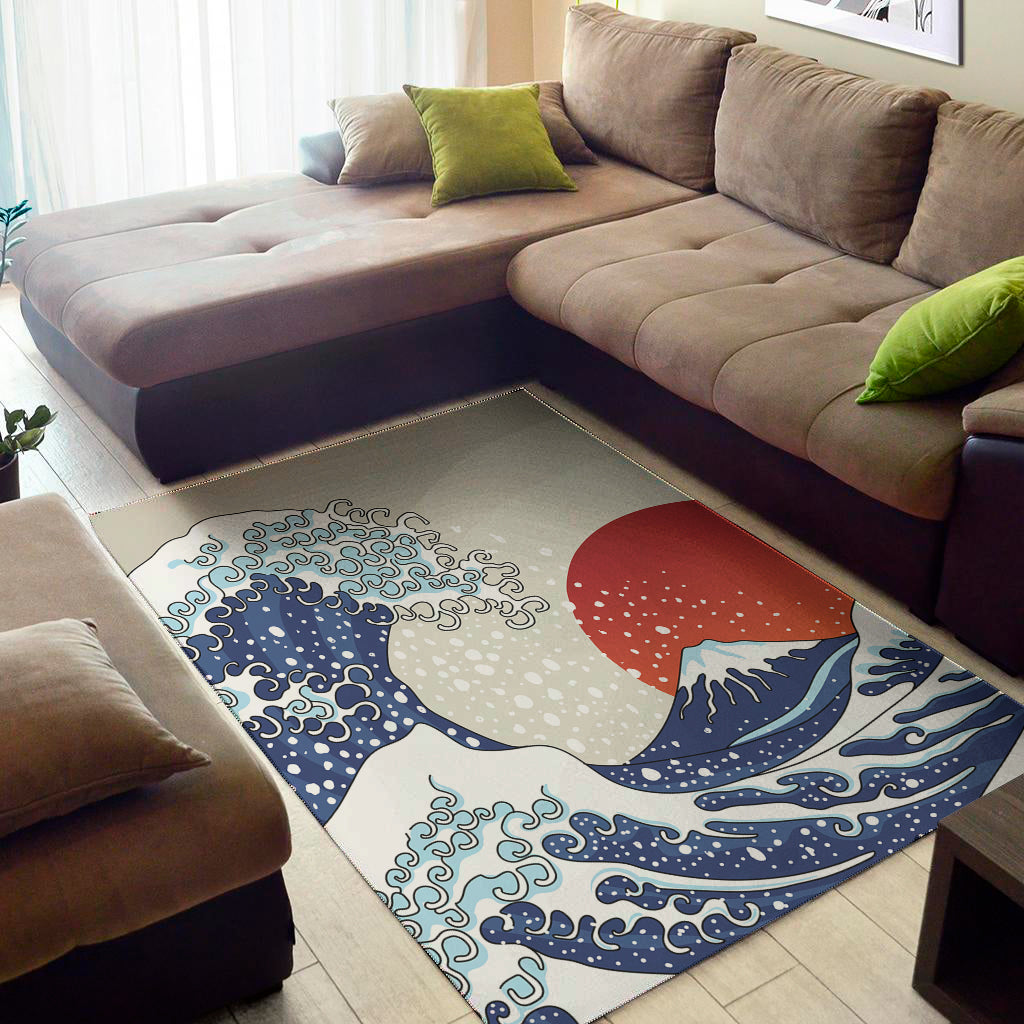 Ancient Great Japanese Wave Print Area Rug