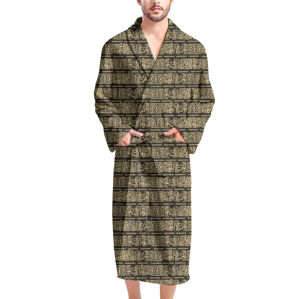 Ancient Maya Pattern Print Men's Bathrobe