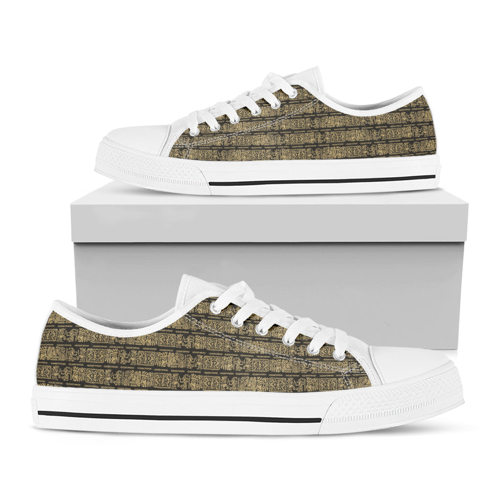 Ancient Maya Pattern Print White Low Top Shoes