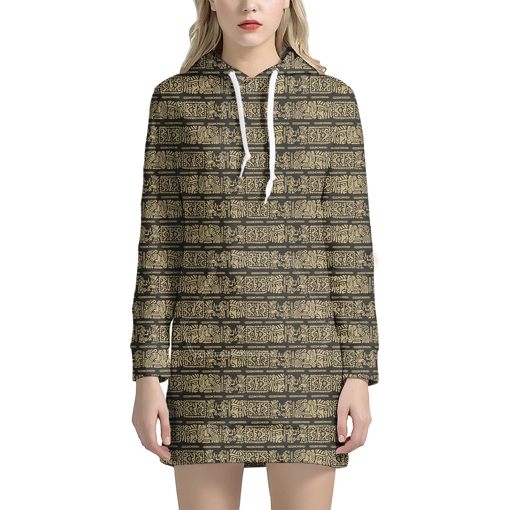 Ancient Maya Pattern Print Women's Pullover Hoodie Dress