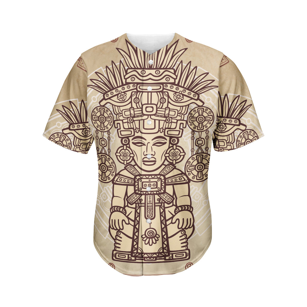 Ancient Mayan Statue Print Men's Baseball Jersey