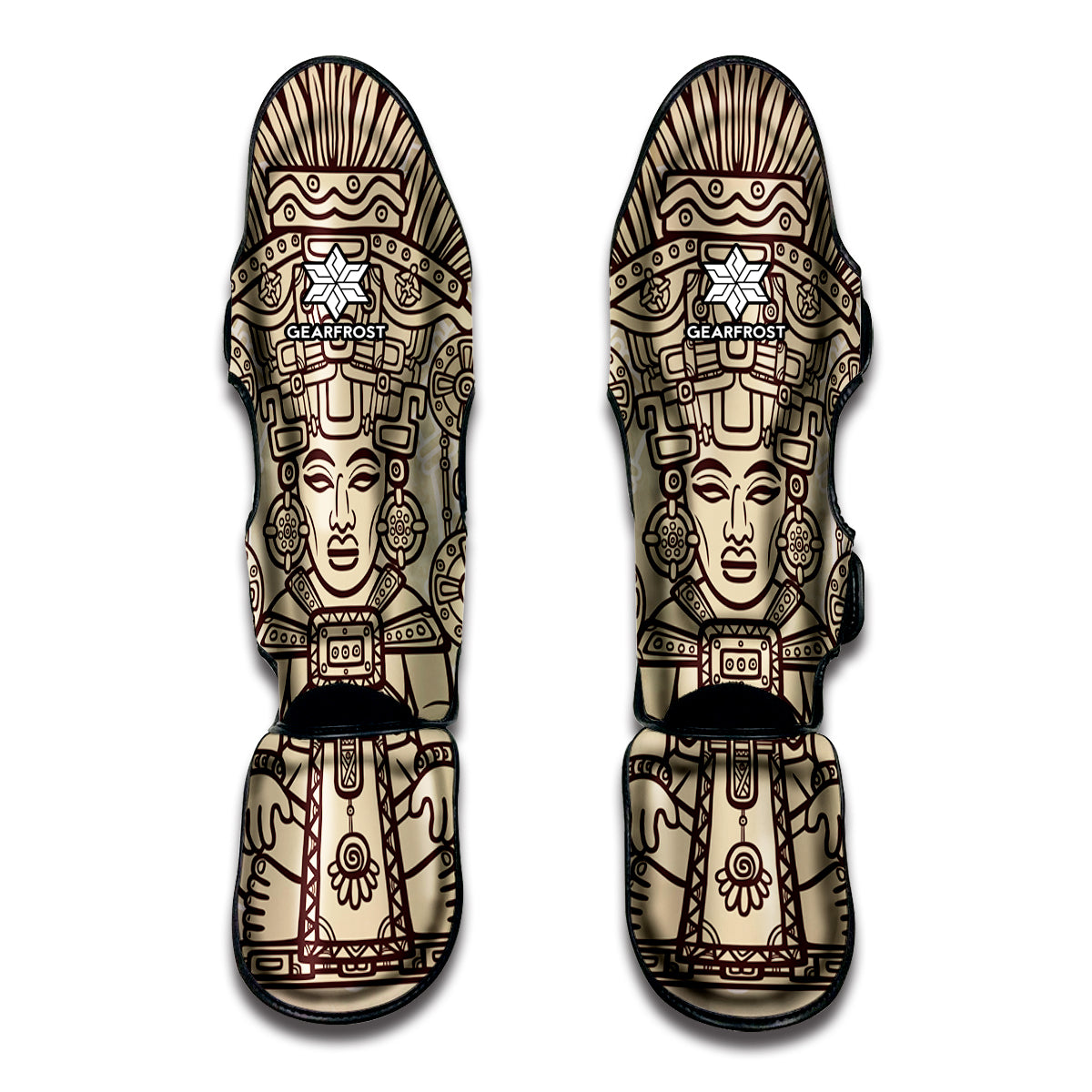 Ancient Mayan Statue Print Muay Thai Shin Guards