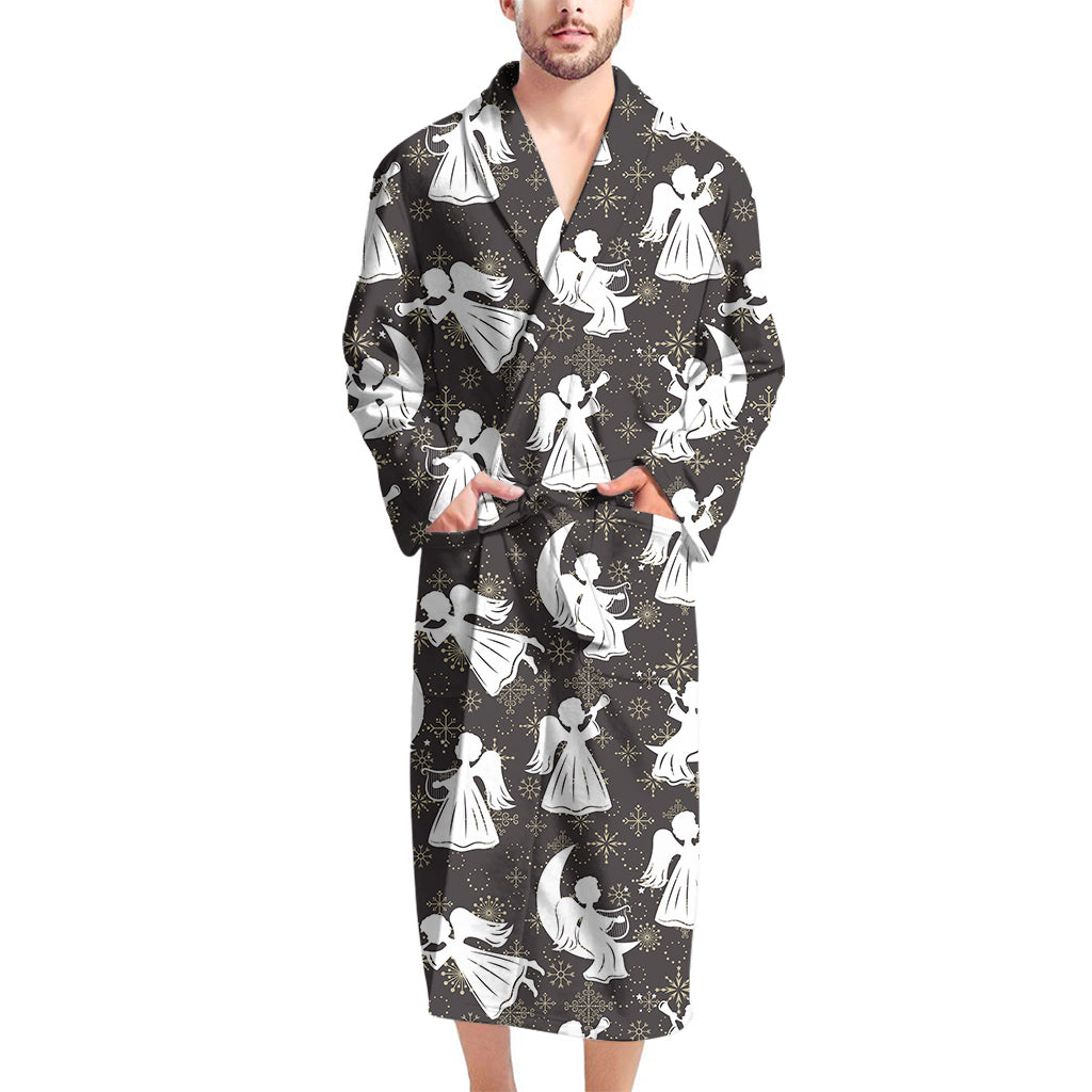 Angel And Snowflake Pattern Print Men's Bathrobe