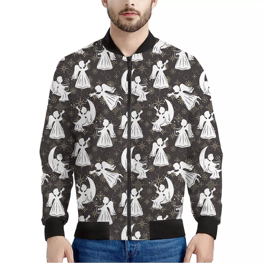 Angel And Snowflake Pattern Print Men's Bomber Jacket