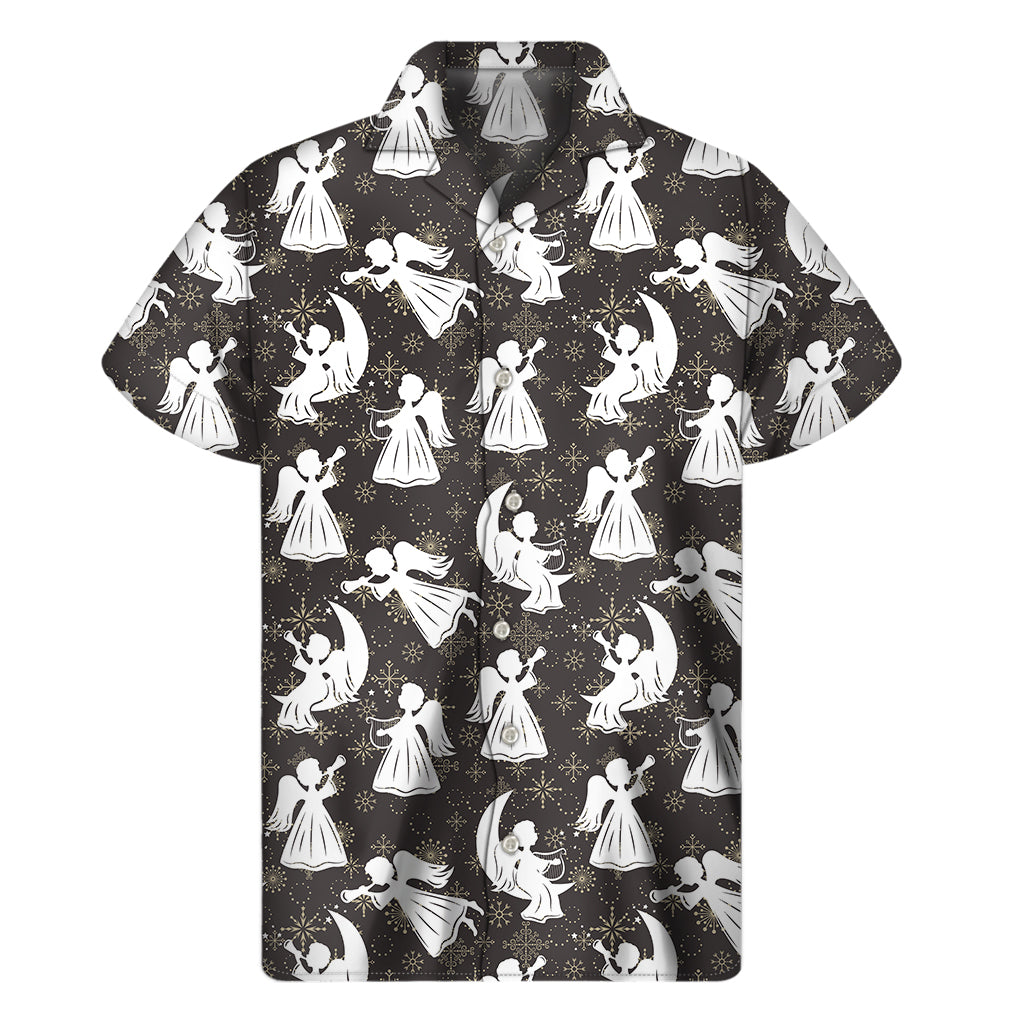 Angel And Snowflake Pattern Print Men's Short Sleeve Shirt