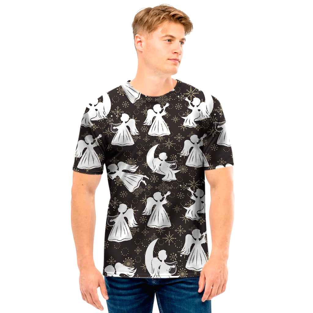 Angel And Snowflake Pattern Print Men's T-Shirt