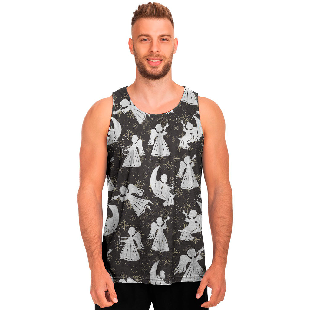 Angel And Snowflake Pattern Print Men's Tank Top