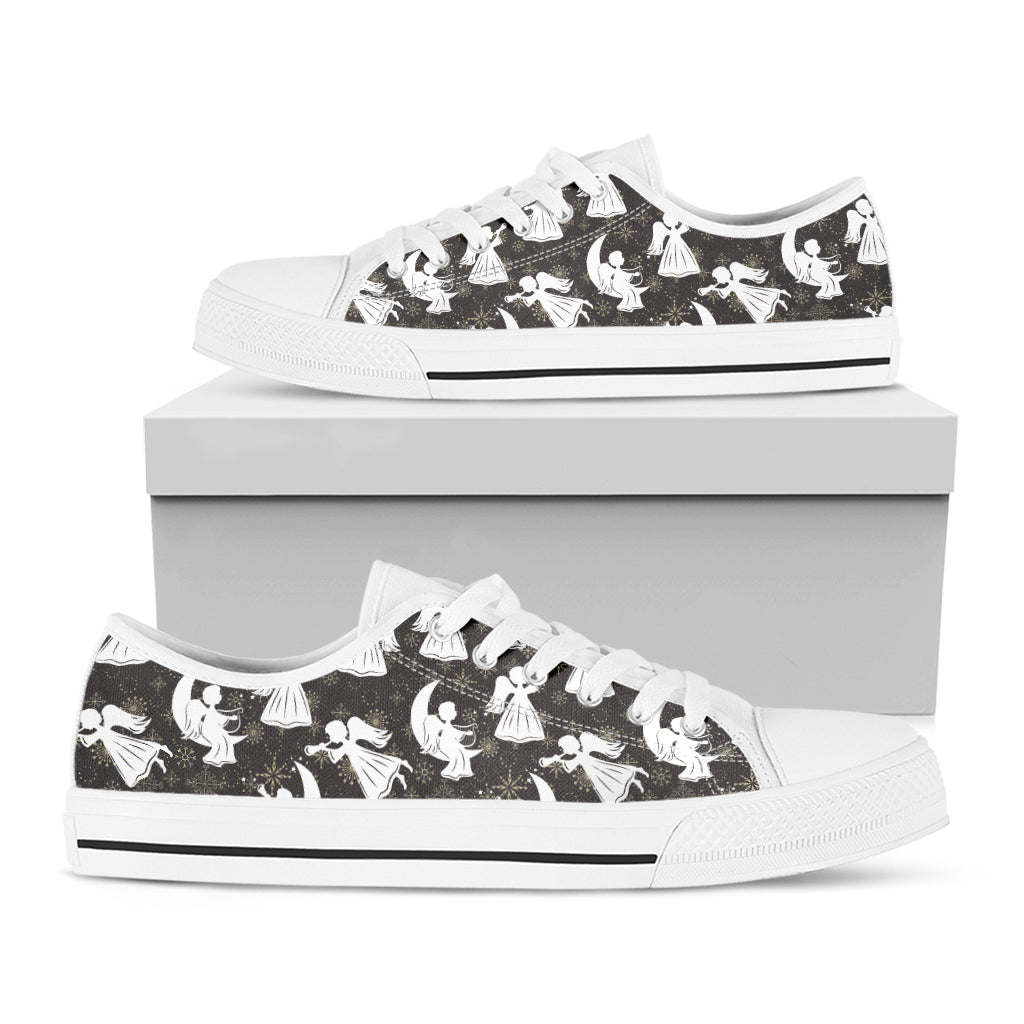 Angel And Snowflake Pattern Print White Low Top Shoes