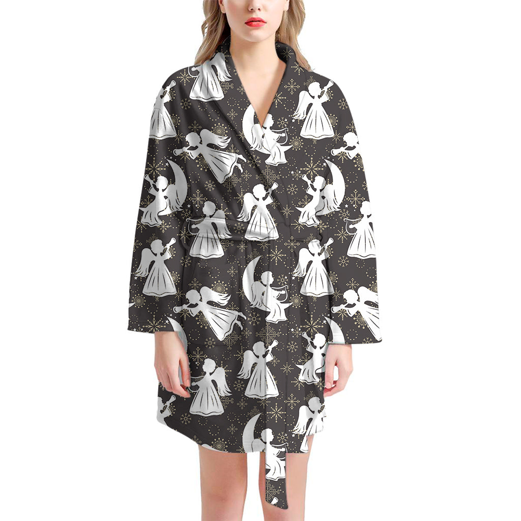 Angel And Snowflake Pattern Print Women's Bathrobe