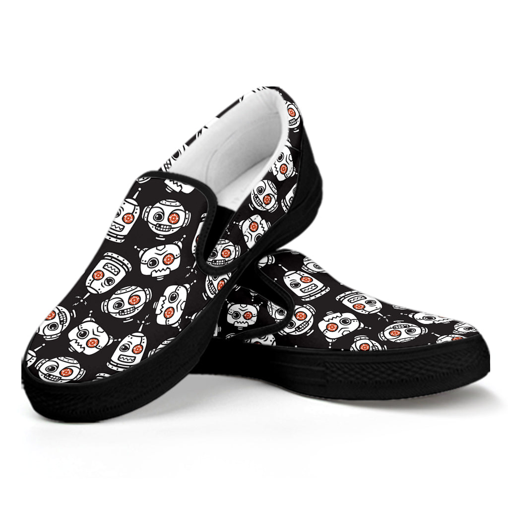 Angry Robot Pattern Print Black Slip On Shoes