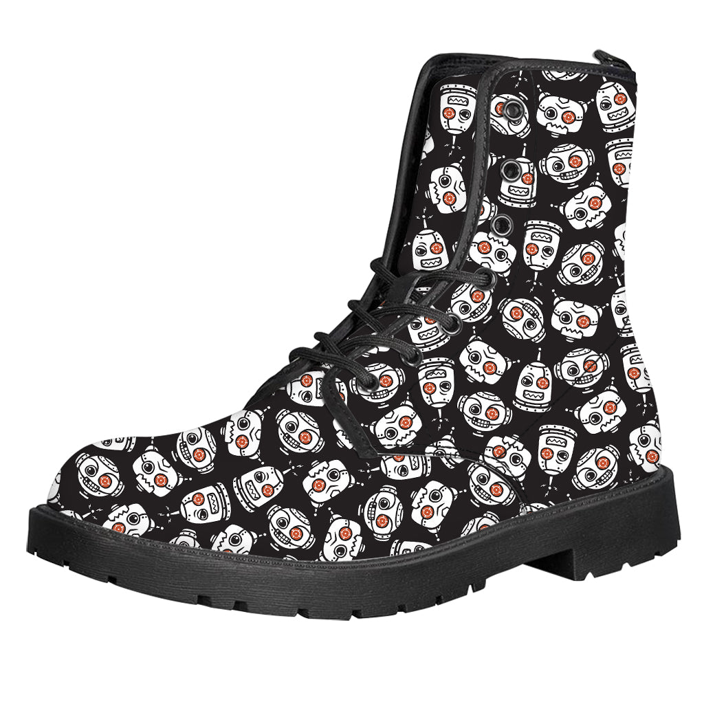 Angry Robot Pattern Print Leather Boots