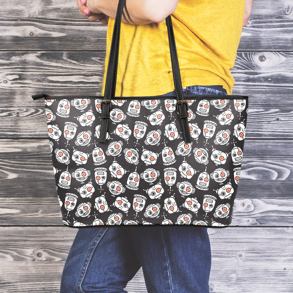 Angry Robot Pattern Print Leather Tote Bag