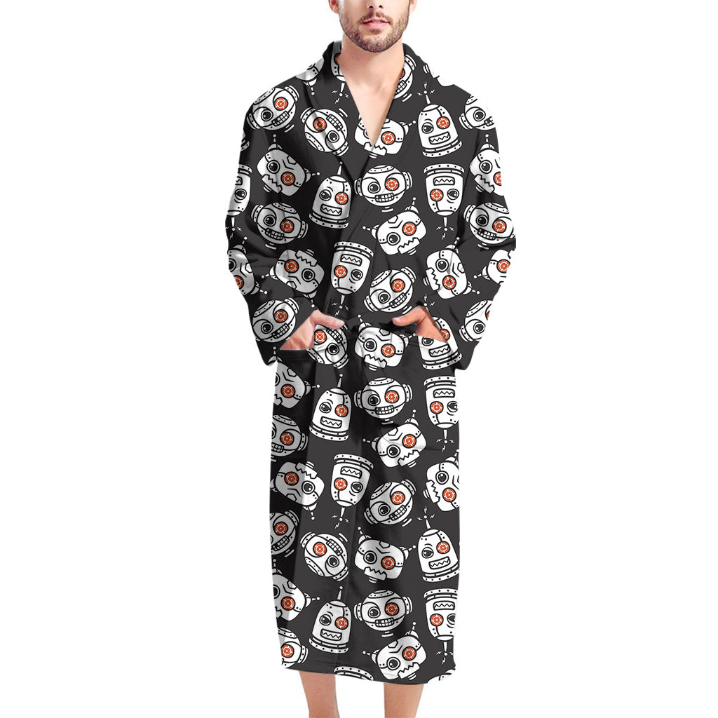 Angry Robot Pattern Print Men's Bathrobe