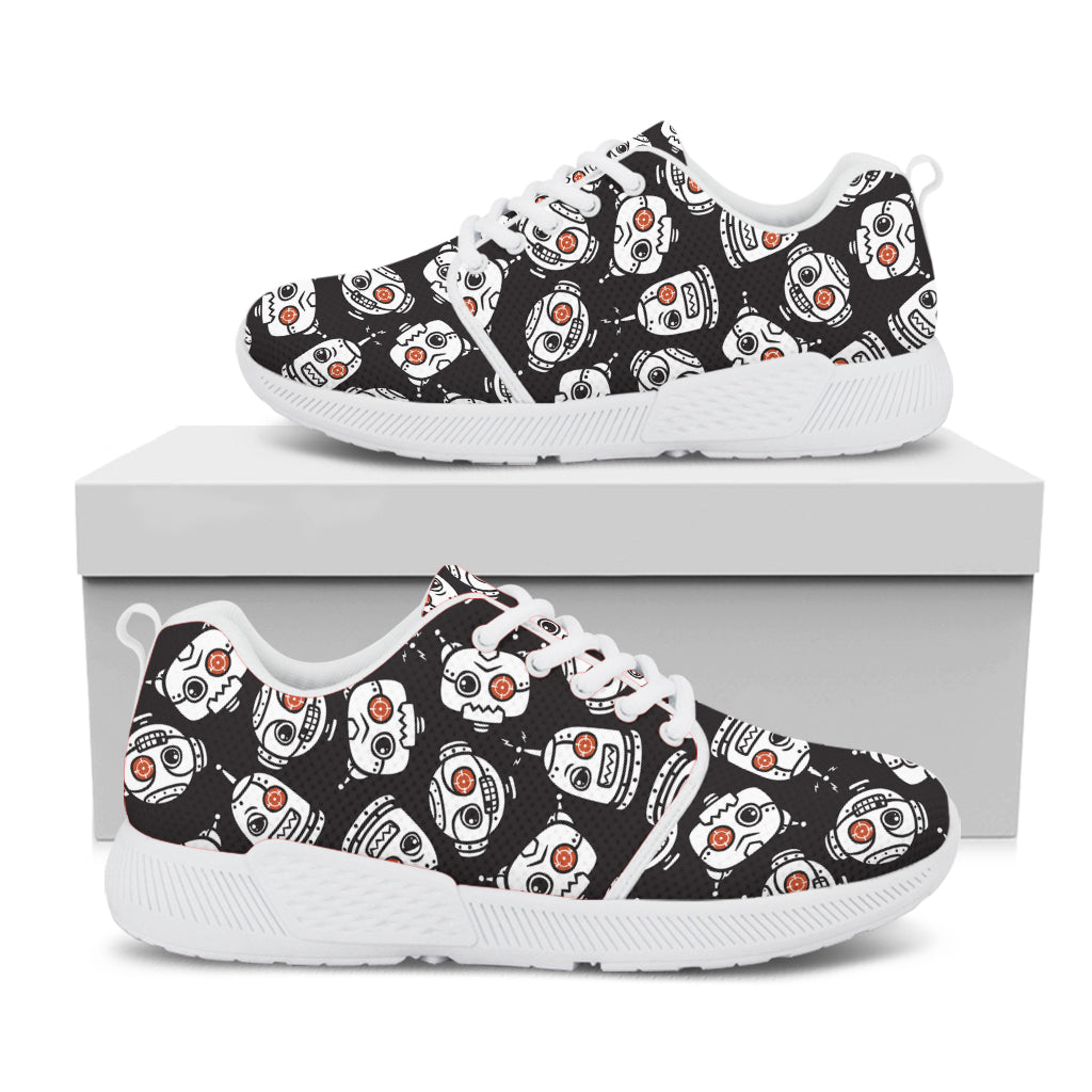 Angry Robot Pattern Print White Athletic Shoes