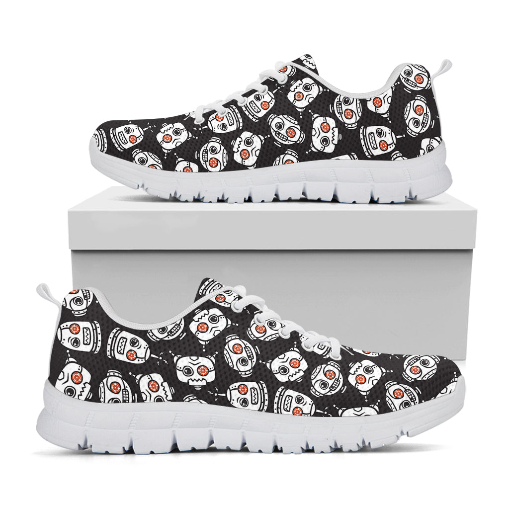 Angry Robot Pattern Print White Sneakers