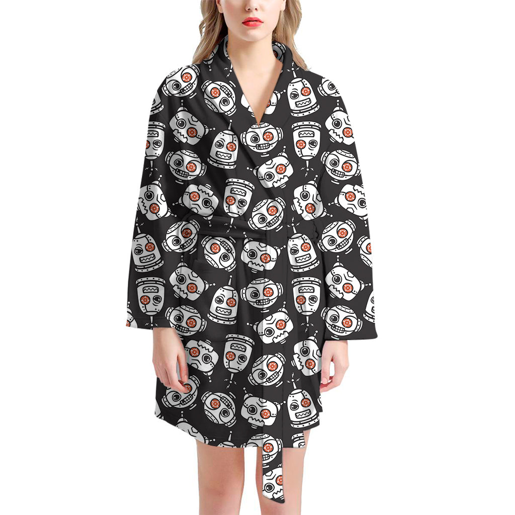 Angry Robot Pattern Print Women's Bathrobe