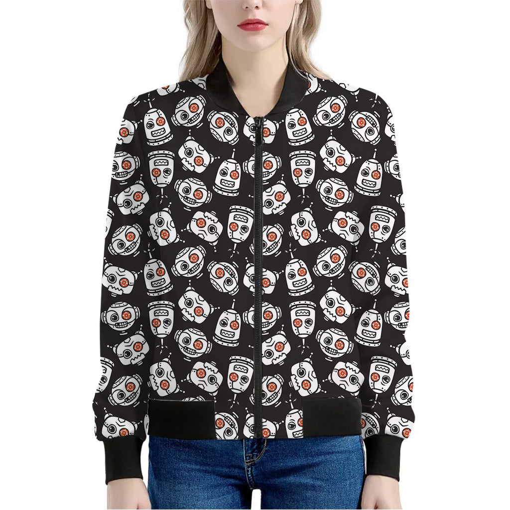 Angry Robot Pattern Print Women's Bomber Jacket