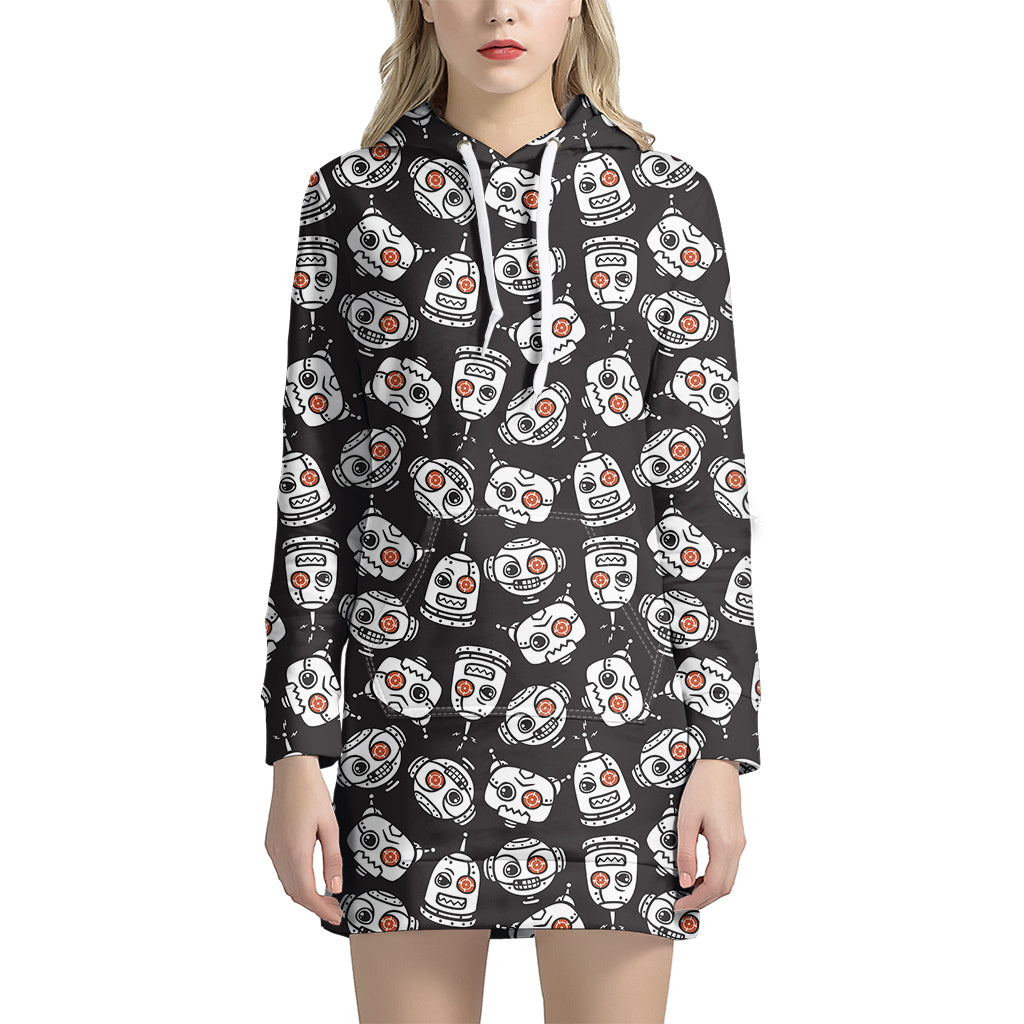 Angry Robot Pattern Print Women's Pullover Hoodie Dress