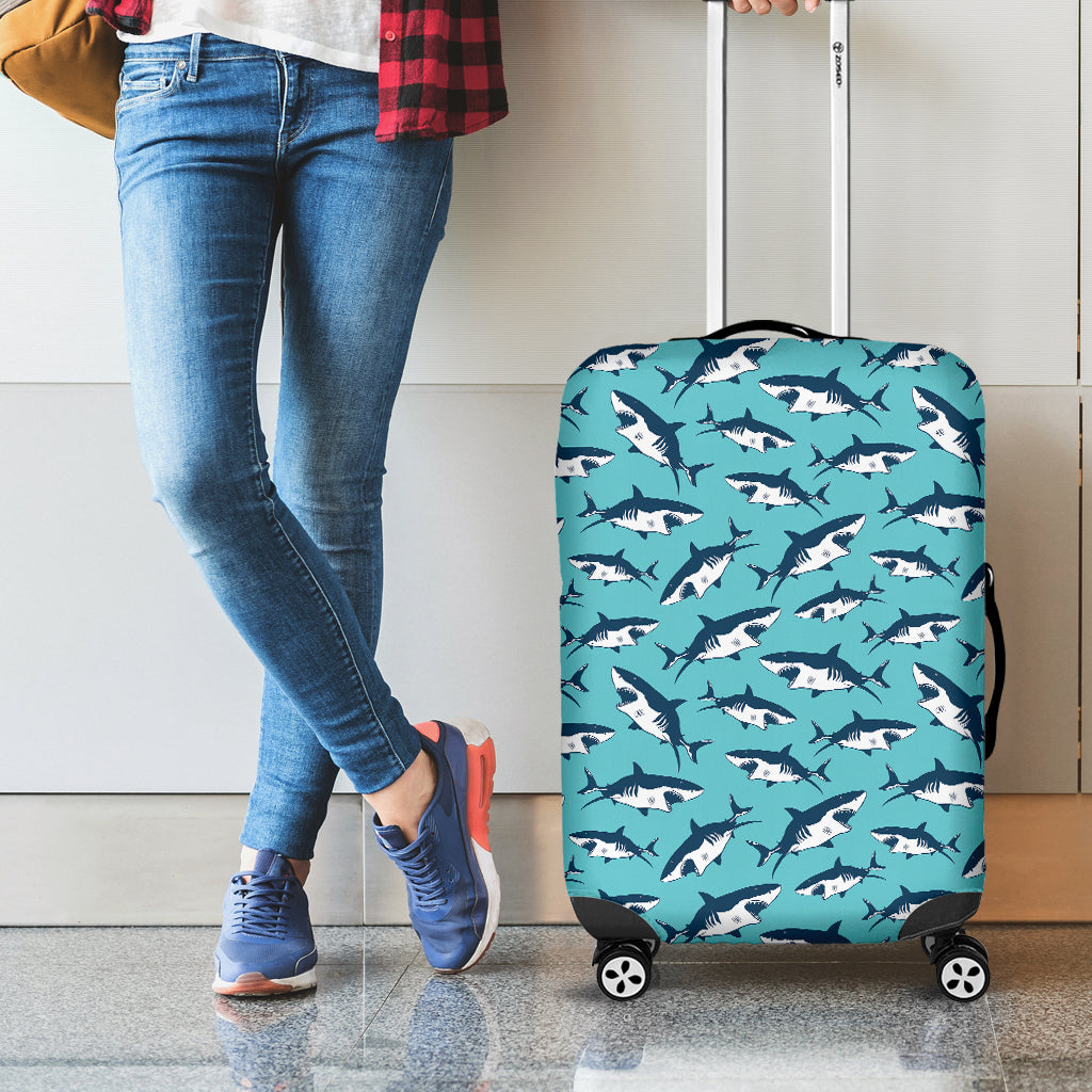 Angry Shark Pattern Print Luggage Cover