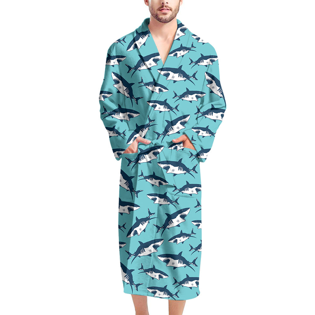 Angry Shark Pattern Print Men's Bathrobe