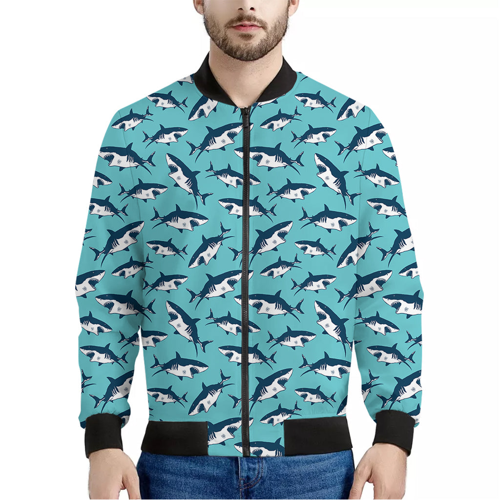 Angry Shark Pattern Print Men's Bomber Jacket