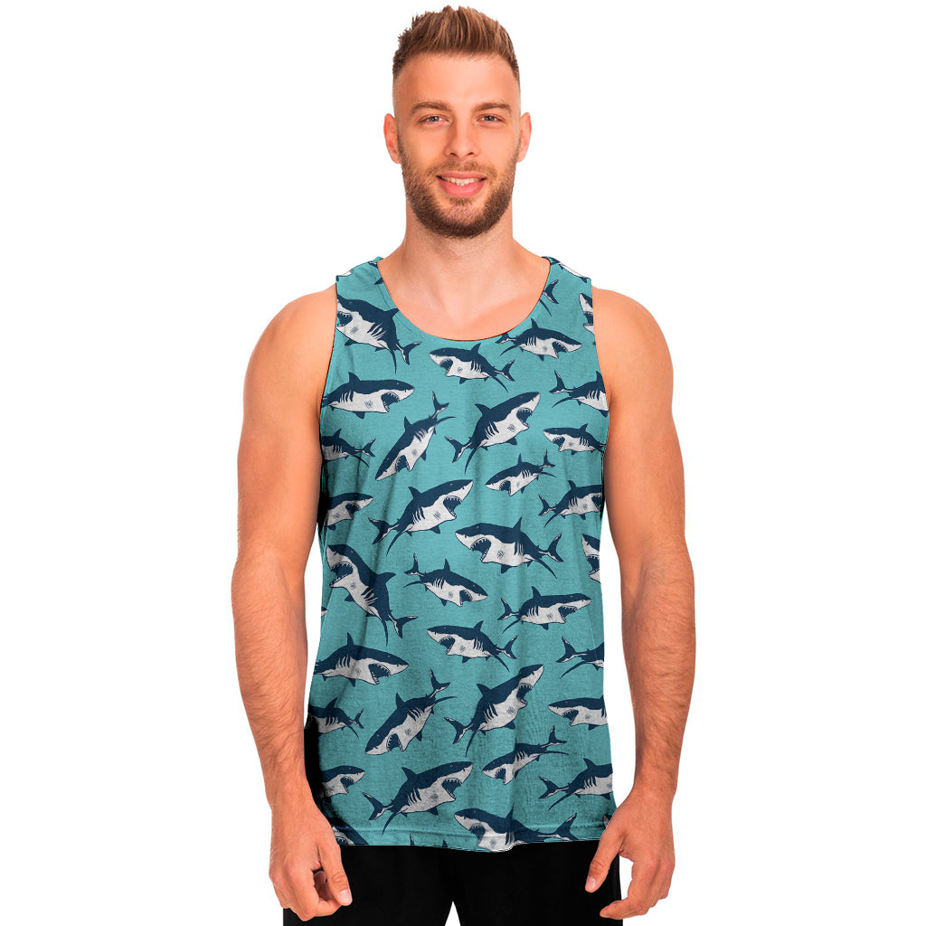 Angry Shark Pattern Print Men's Tank Top