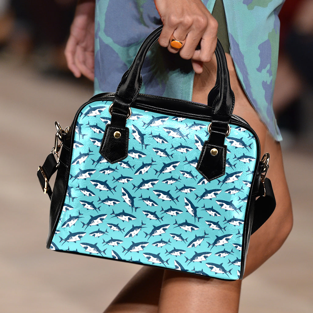 Angry Shark Pattern Print Shoulder Handbag