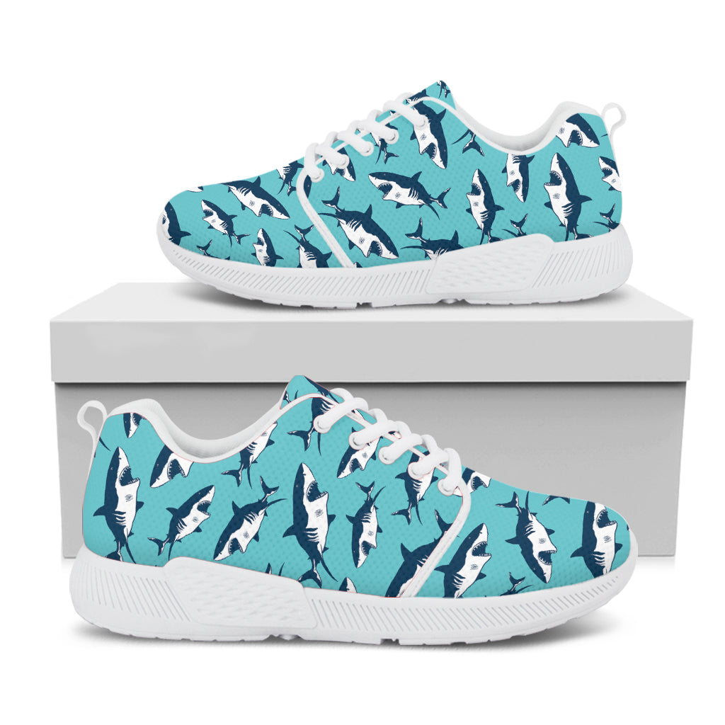 Angry Shark Pattern Print White Athletic Shoes