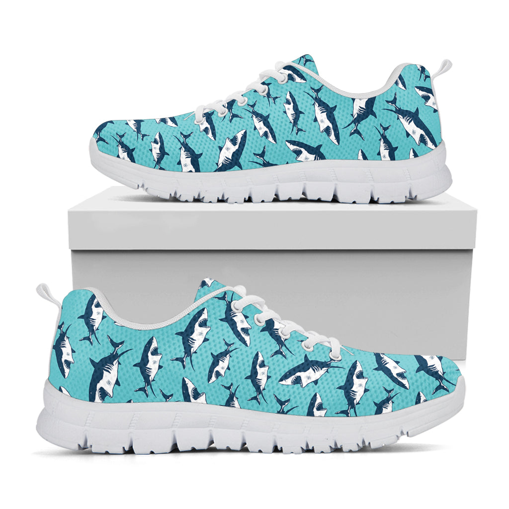 Angry Shark Pattern Print White Sneakers