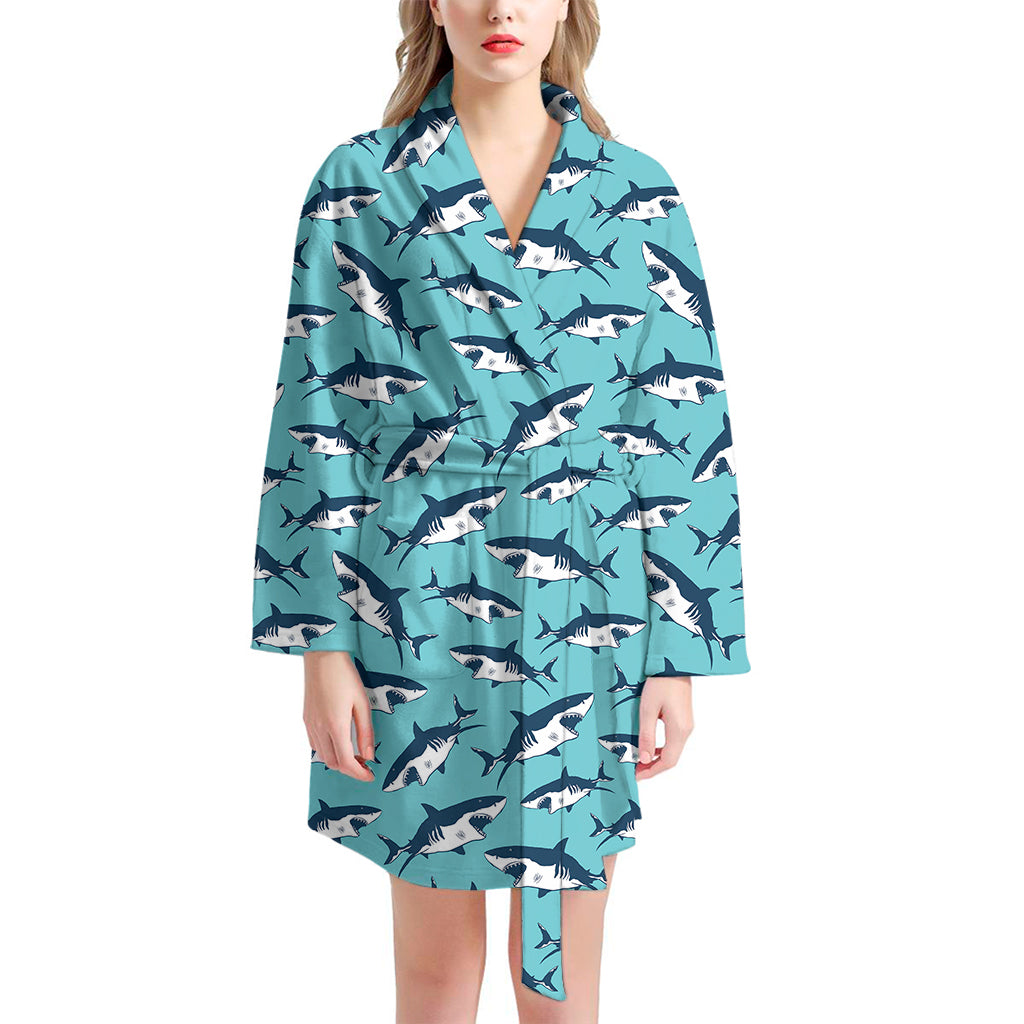 Angry Shark Pattern Print Women's Bathrobe