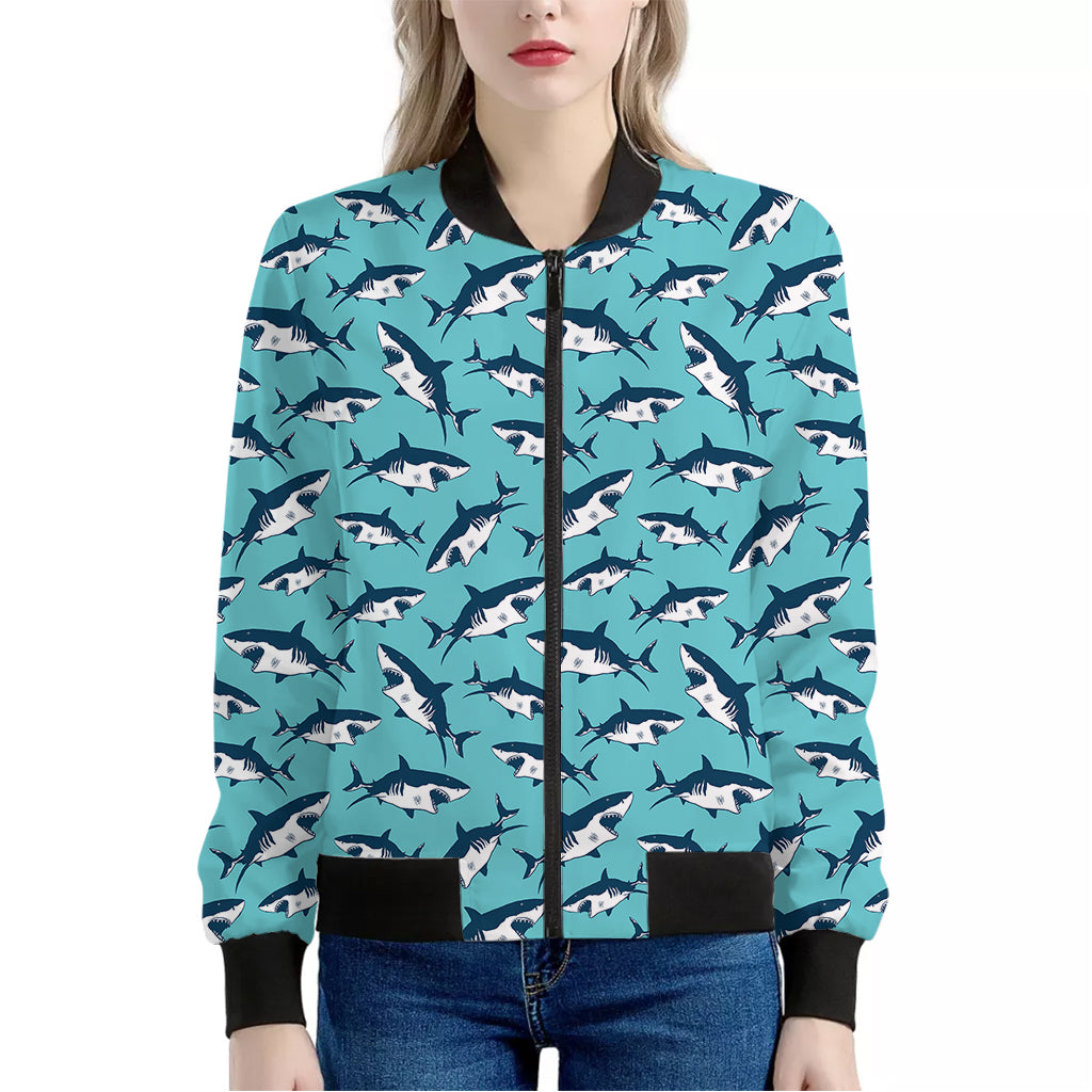 Angry Shark Pattern Print Women's Bomber Jacket