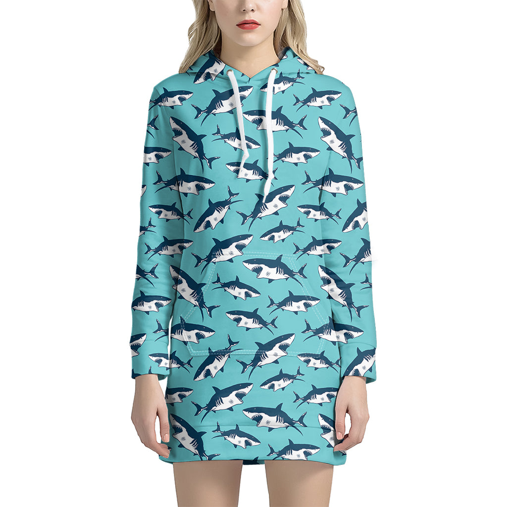 Angry Shark Pattern Print Women's Pullover Hoodie Dress