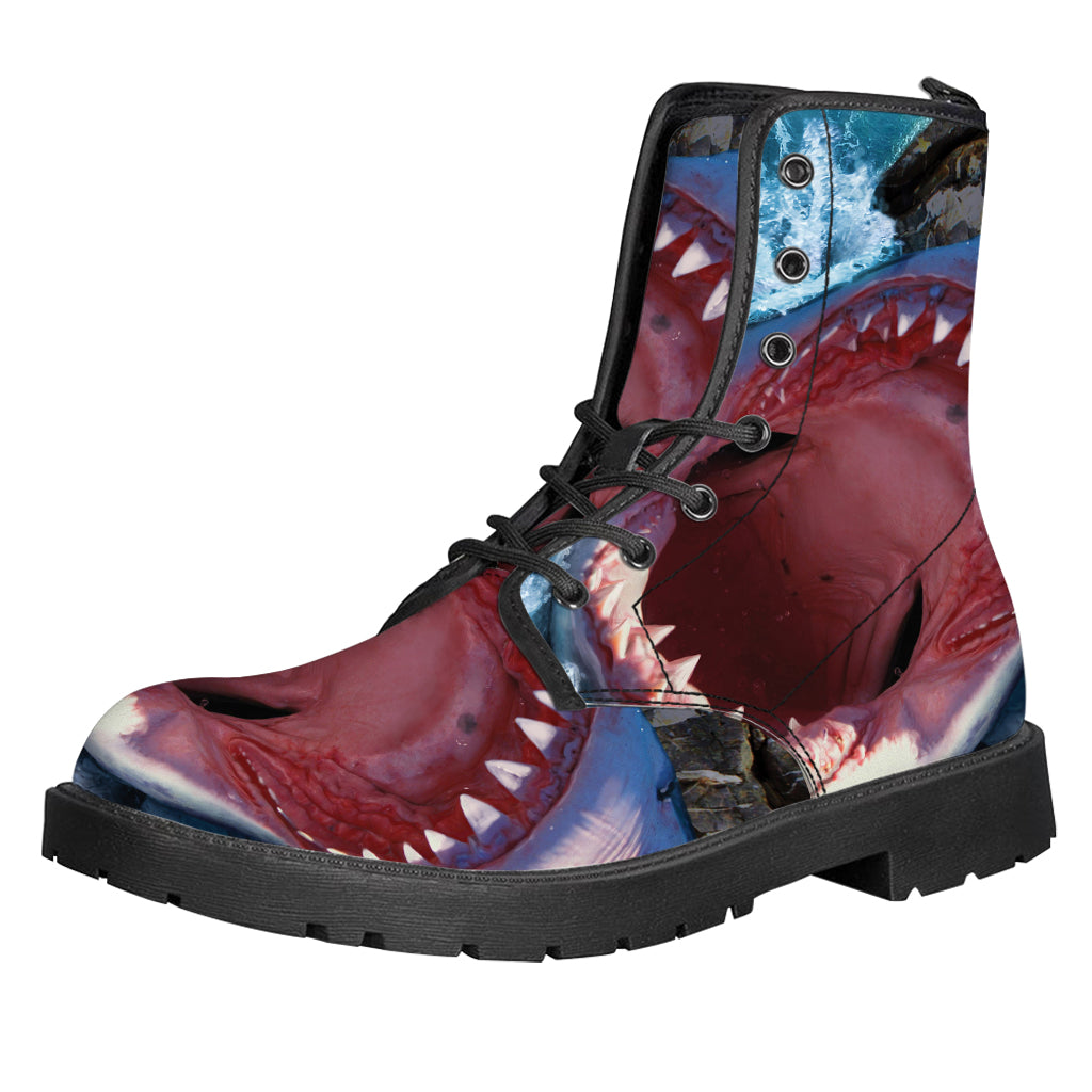 Angry Shark Print Leather Boots