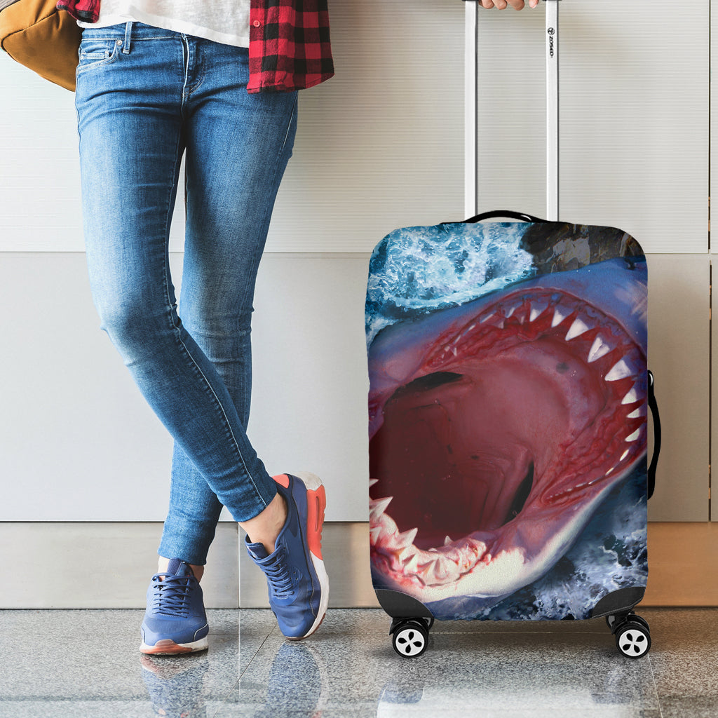 Angry Shark Print Luggage Cover