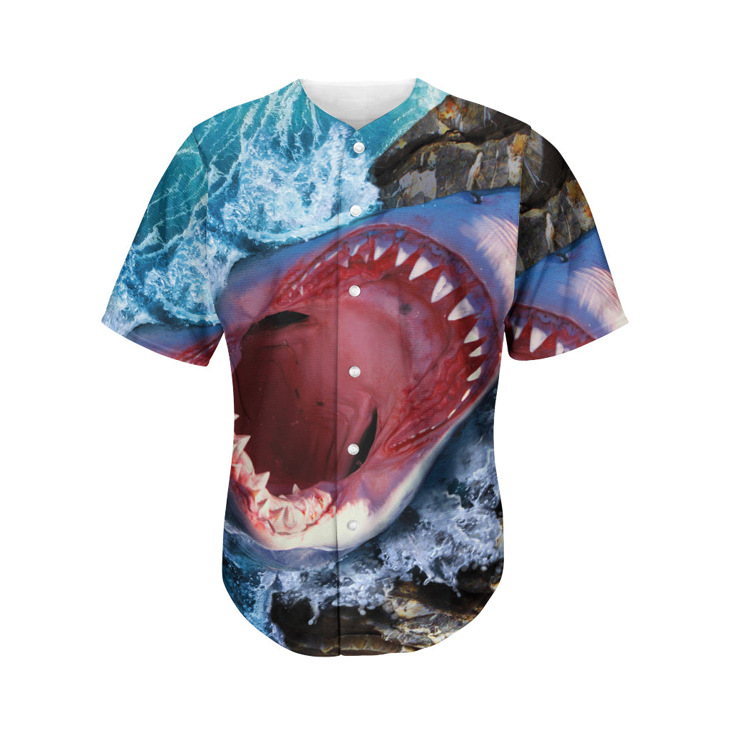 Angry Shark Print Men's Baseball Jersey