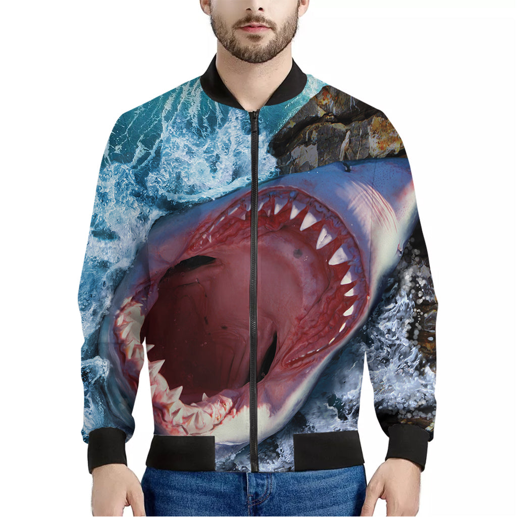 Angry Shark Print Men's Bomber Jacket