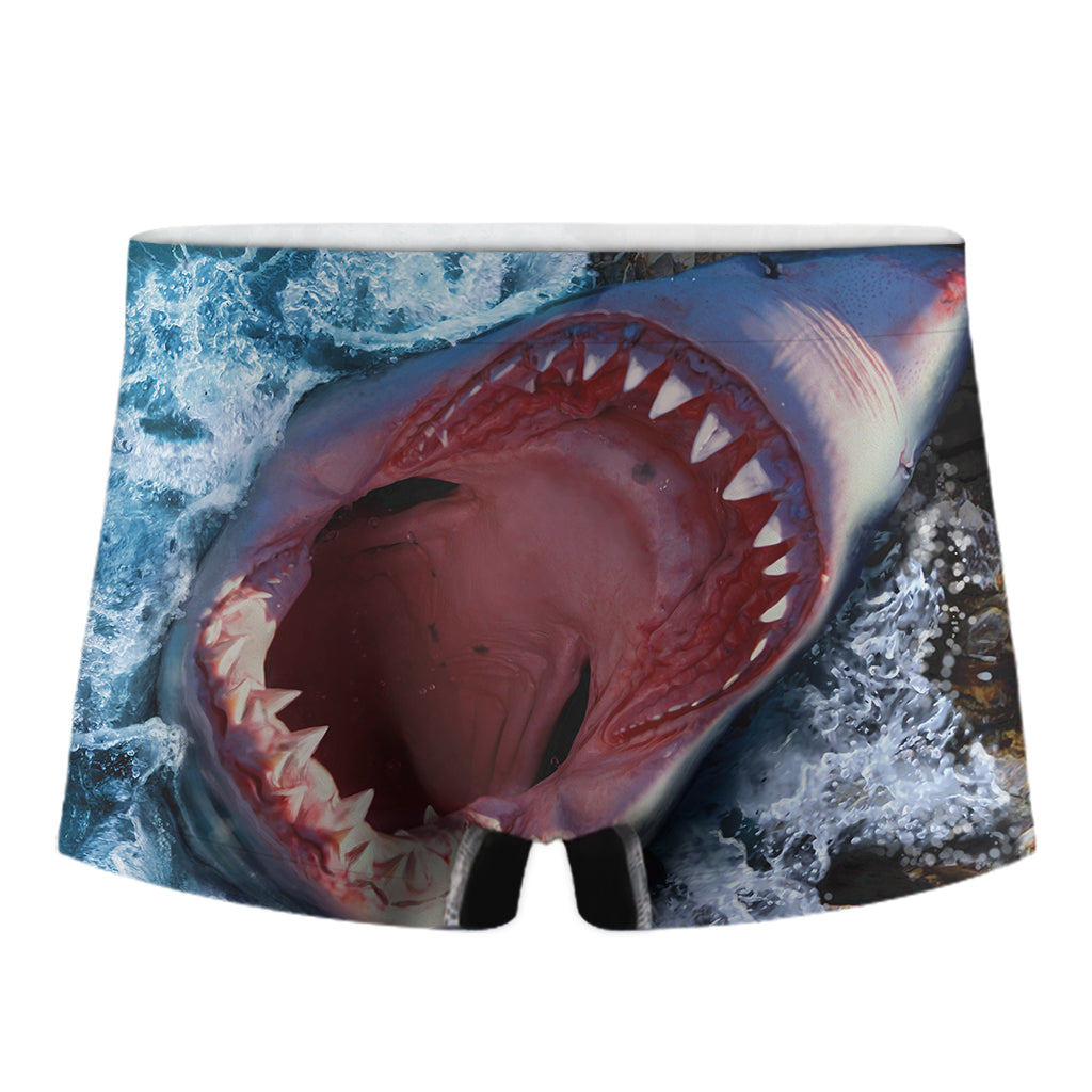 Angry Shark Print Men's Boxer Briefs