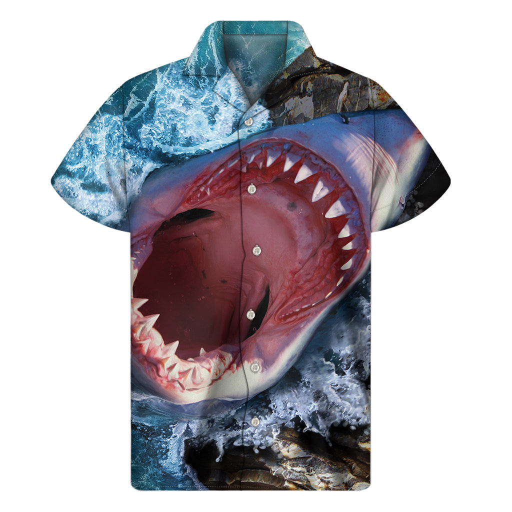 Angry Shark Print Men's Short Sleeve Shirt