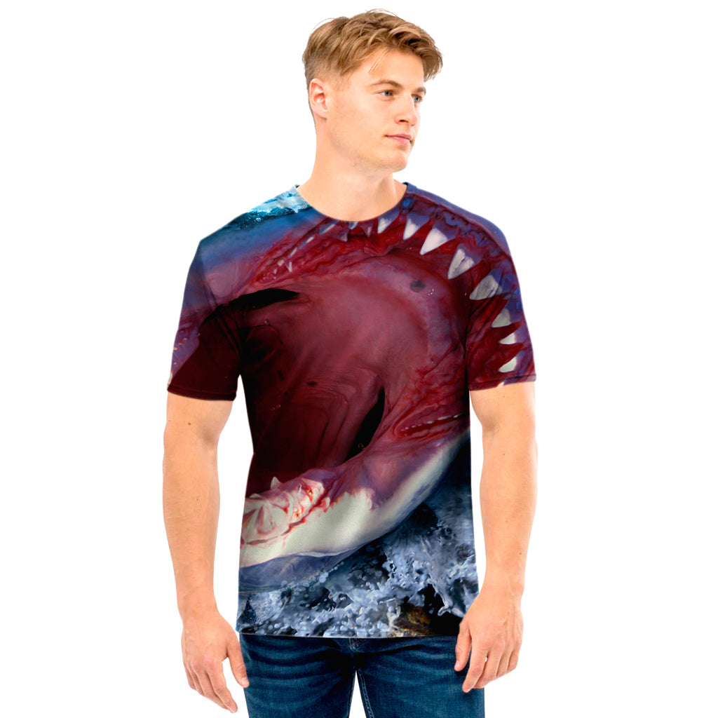 Angry Shark Print Men's T-Shirt