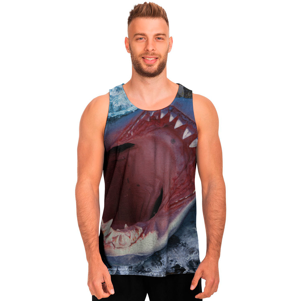 Angry Shark Print Men's Tank Top