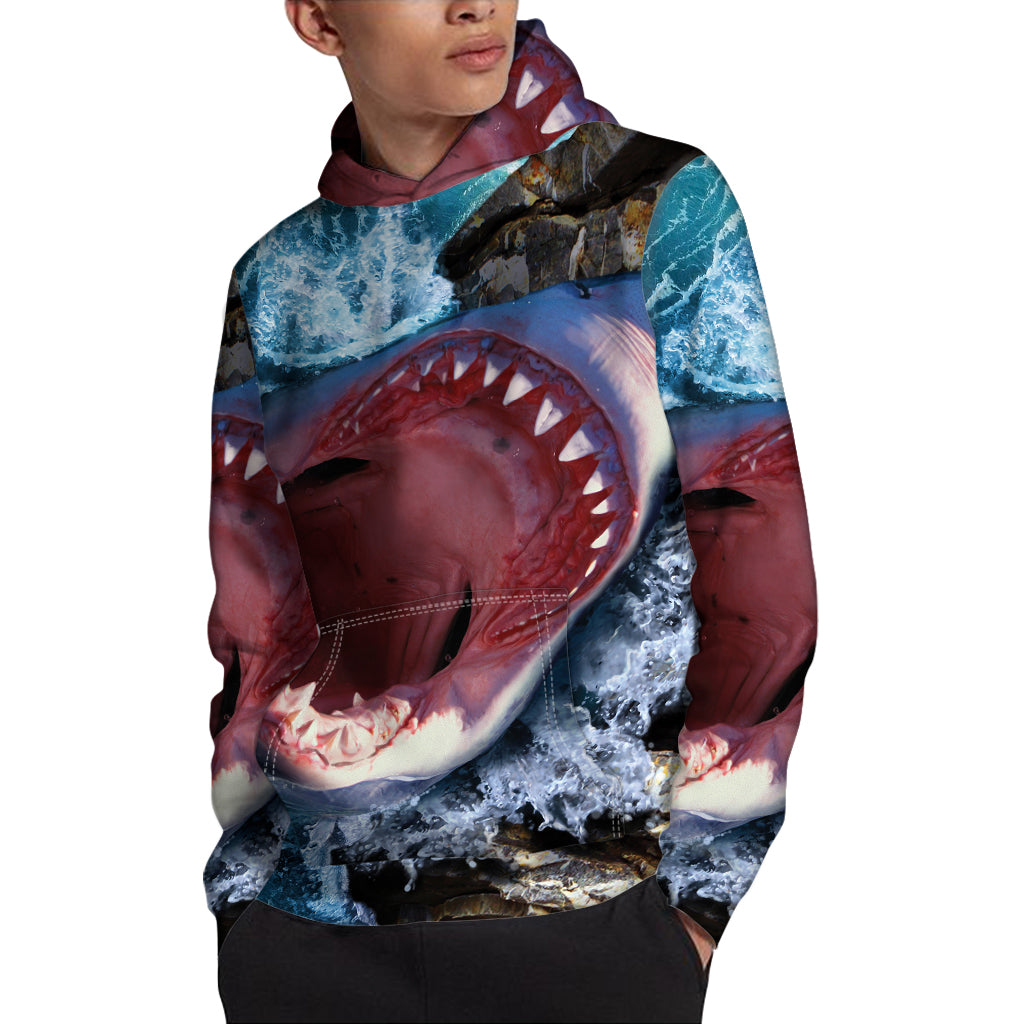 Angry Shark Print Pullover Hoodie