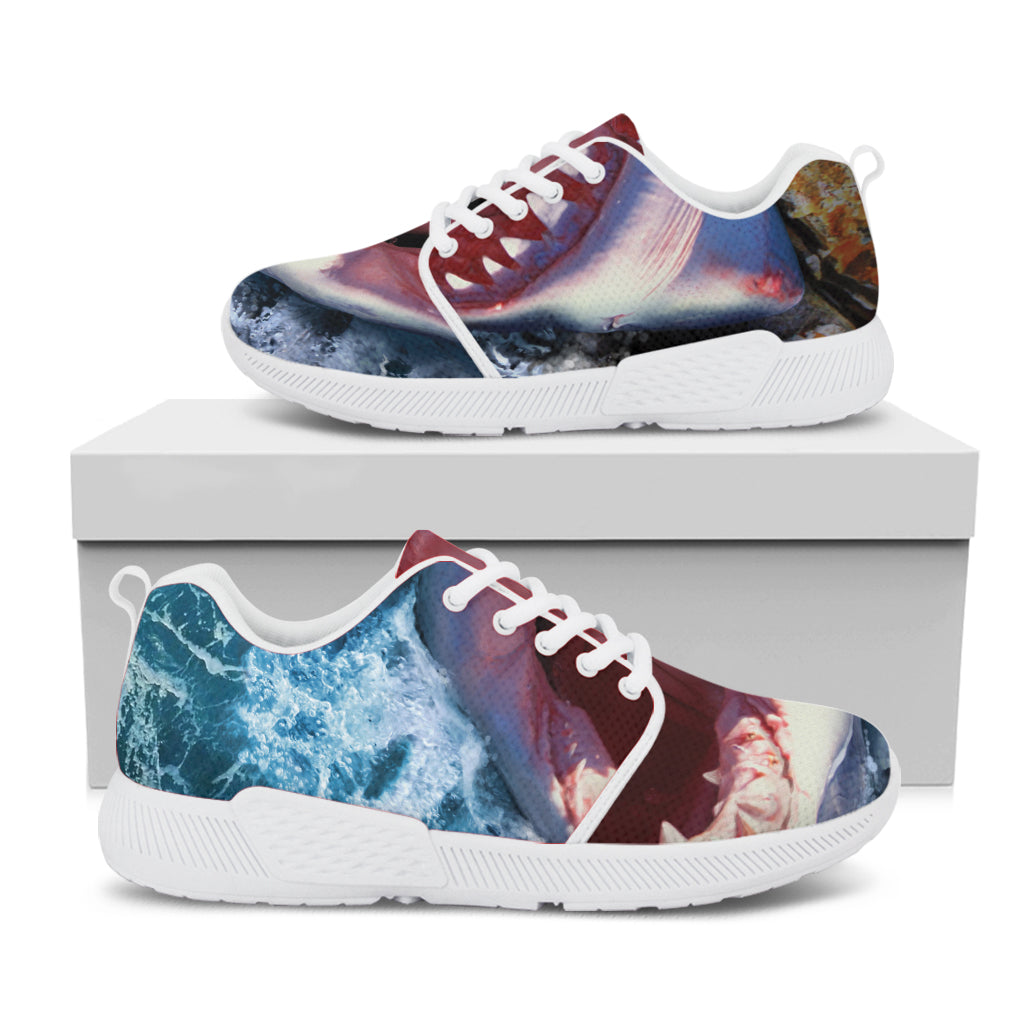 Angry Shark Print White Athletic Shoes