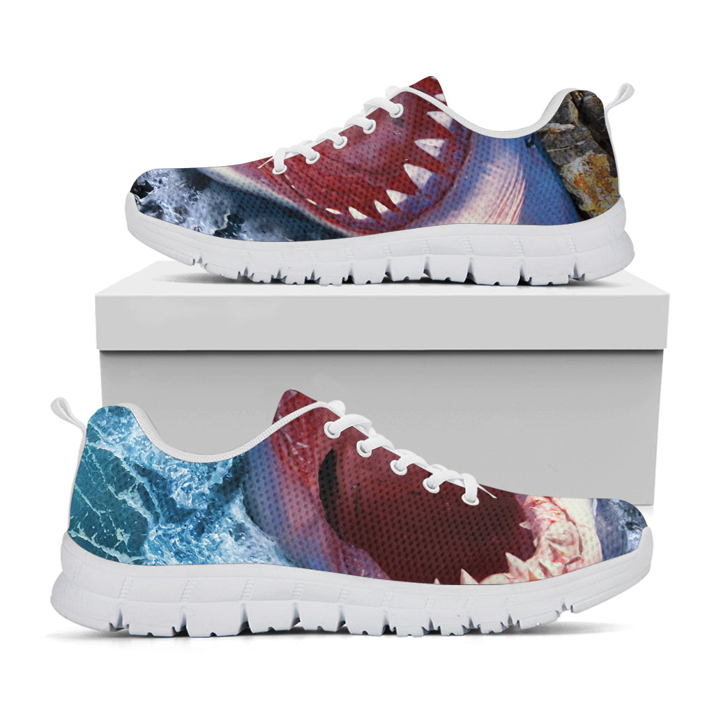 Angry Shark Print White Sneakers