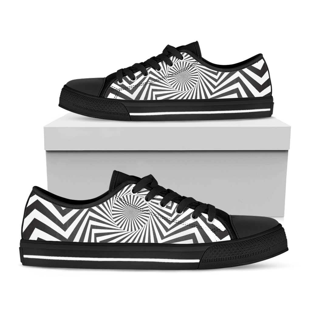 Angular Swirl Motion Illusion Print Black Low Top Shoes