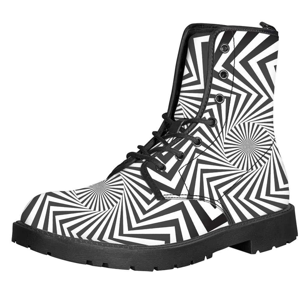 Angular Swirl Motion Illusion Print Leather Boots