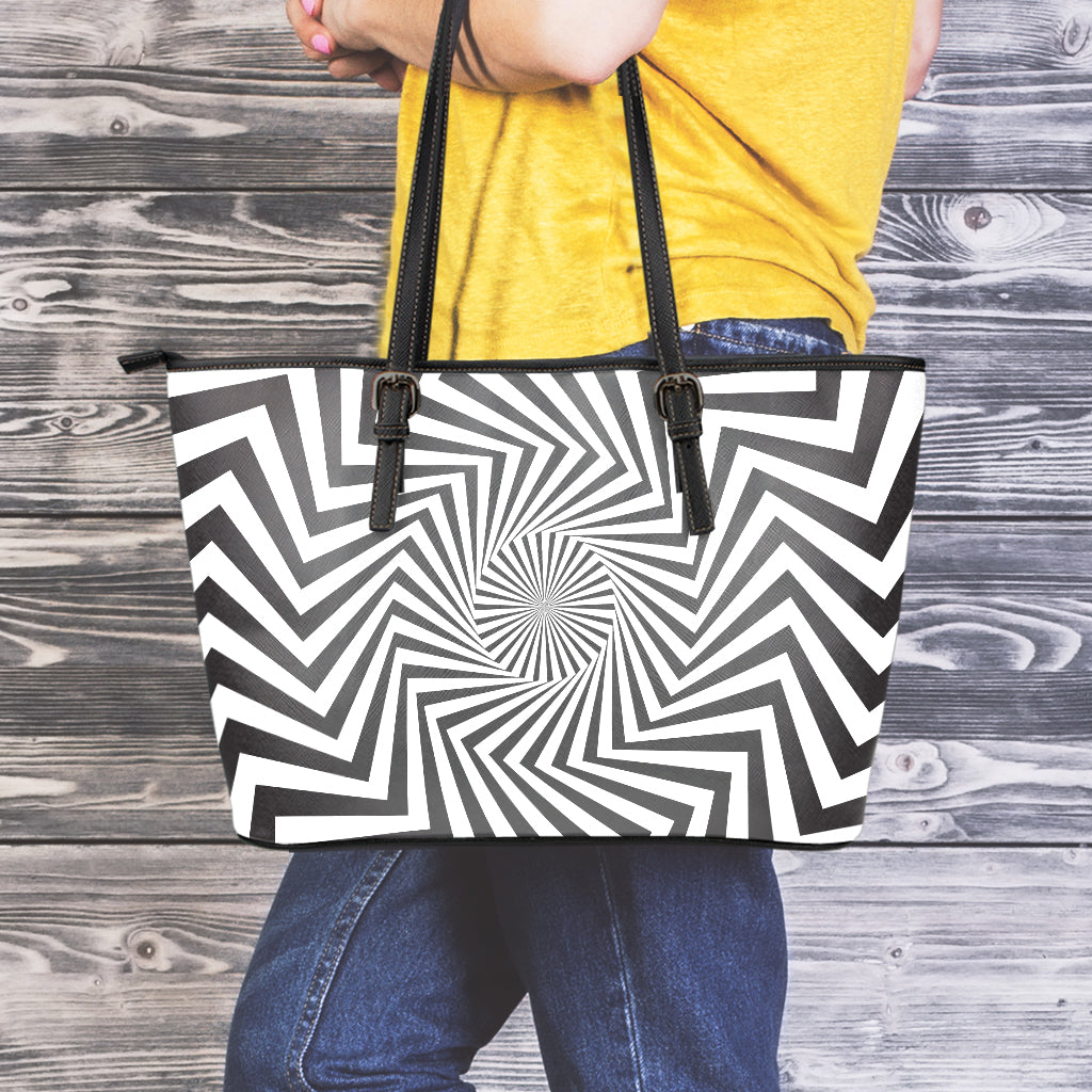 Angular Swirl Motion Illusion Print Leather Tote Bag