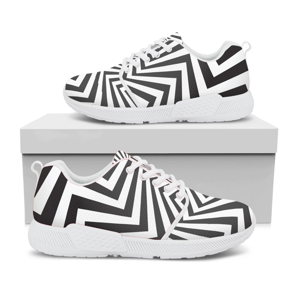 Angular Swirl Motion Illusion Print White Athletic Shoes