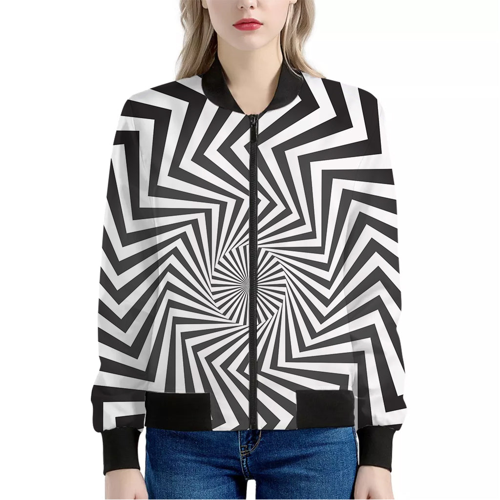 Angular Swirl Motion Illusion Print Women's Bomber Jacket