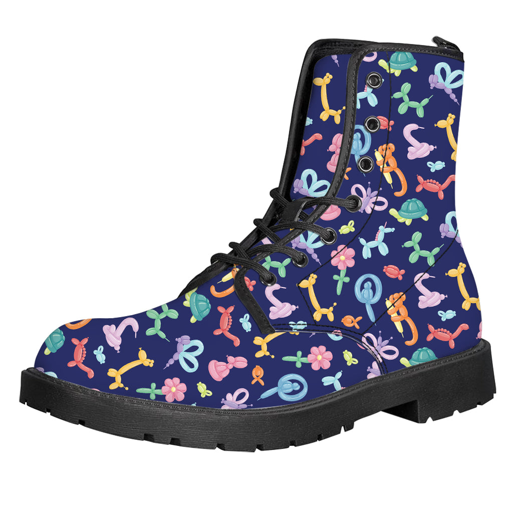 Animal Balloon Pattern Print Leather Boots